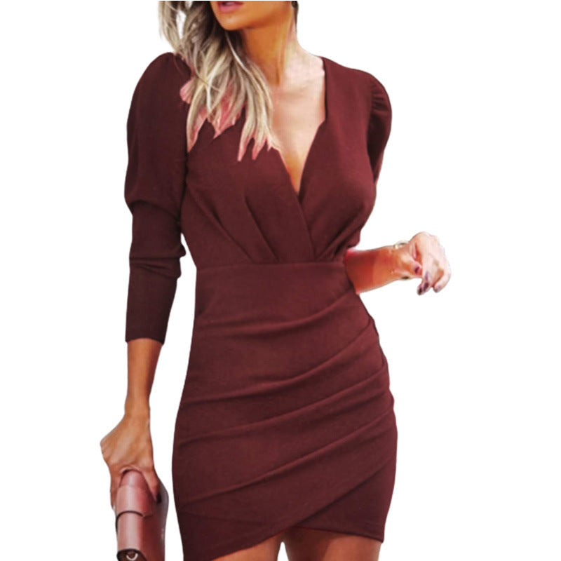 Elegant V-Neck Long Sleeve Dress – Komfort trifft Klasse